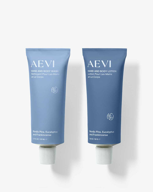 Aevi Body Travel Essentials kit – travel-size hand and body wash and lotion duo
