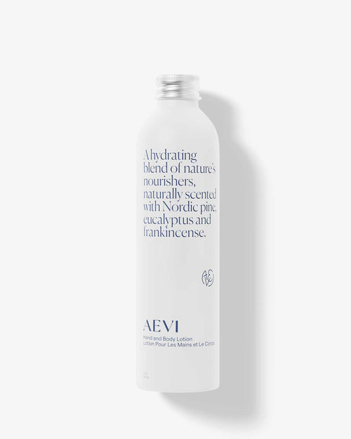 Aevi Hydrating Hand and Body Lotion with Nordic pine, eucalyptus and frankincense – refill option, 100% recyclable aluminium bottle and cap